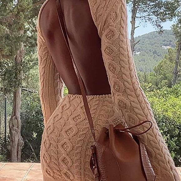 Turtle Neck Cable Knit Backless Dress - Picture 6 of 6